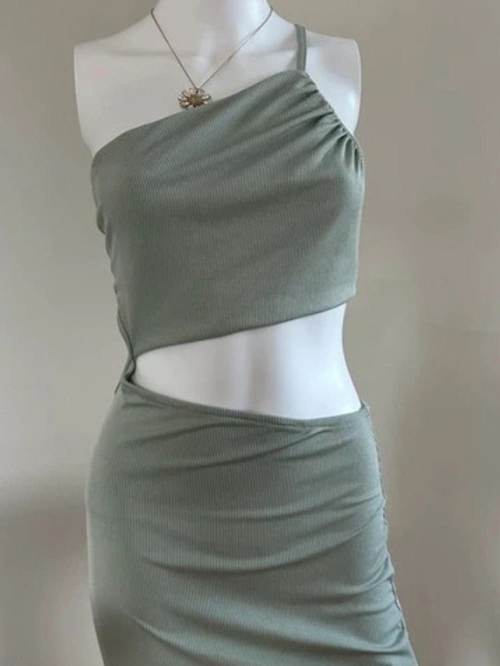 Asymmetrical Sage Green Cutout Maxi Dress